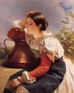 フランツ・クサヴァー・ウィンターハルター Painting - 井戸のそばの若いイタリアの少女の王族の肖像画フランツ・クサヴァー・ウィンターハルター